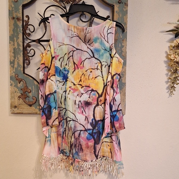 Sienna Rose Multicolor Blouse with Fringe. Excellent Condition NWOT Size Small - Picture 8 of 9